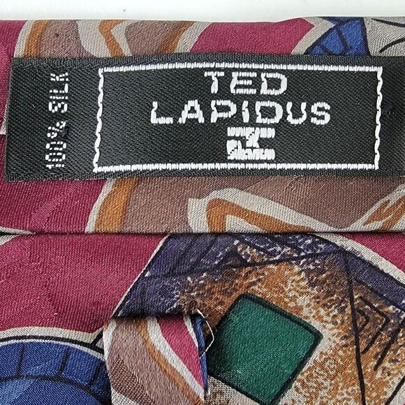 Ted Lapidus Designer Paris Silk Mens Necktie Floral Abstract Multicolor Tie - Picture 5 of 6